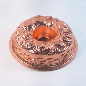 Vintage Copper Rose Wreath Tin Cake Jello Mold 9"